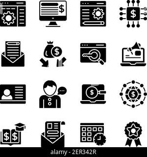 Business and Seo Solid Icons Pack Stock Vector
