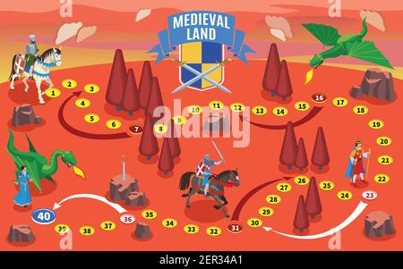 Fantasy map elements - medieval icons vector line art - hand drawn ...