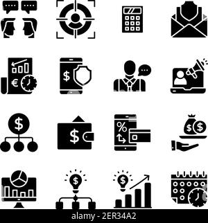 Finance and Online Data Solid Icons Pack Stock Vector