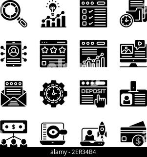 Business and Data Analytics Solid Icons Pack Stock Vector