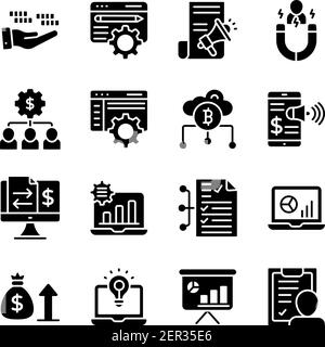 Business Technology Solid Icons Pack Stock Vector