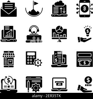 Online Data Analytics Solid Icons Pack Stock Vector