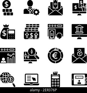 Finance and Data Solid Icons Pack Stock Vector
