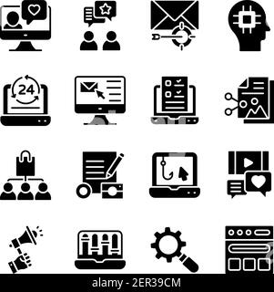Seo and Media Solid Icons Pack Stock Vector