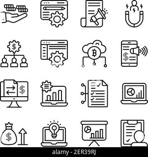 Business Technology Linear Icons Pack Stock Vector