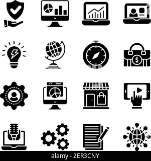 Business and Commerce Solid Icons Pack Stock Vector