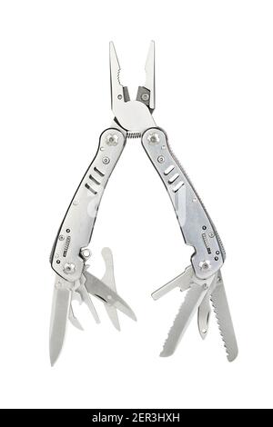 multi plier tool isolated on white background. survival and work instrument Stock Photo
