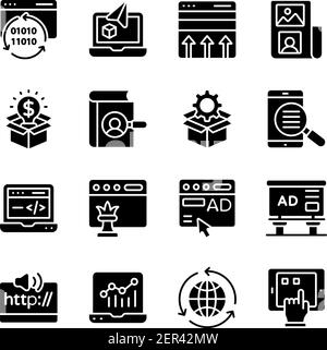 Pack of Seo and Web Technology Solid Icons Stock Vector