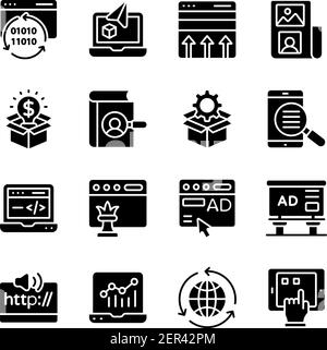 Pack of Seo and Web Technology Solid Icons Stock Vector