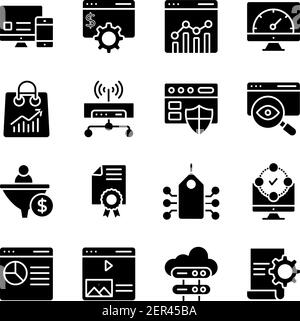 Pack of Seo and Web Solid Icons Stock Vector