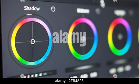 Color grading graph or RGB colour correction indicator on monitor in ...