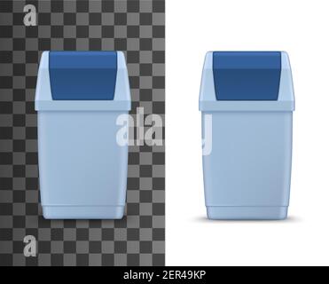 Garbage basket, vector litter bin, isolated plastic container. Street or in-house trash can with flip lid. Realistic 3d trashcan for waste, supply for Stock Vector