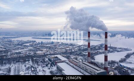 Harmful emissions into the atmosphere causing global warming. Stock Photo