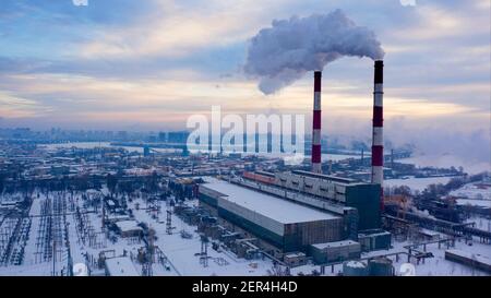 Harmful emissions into the atmosphere causing global warming. Stock Photo