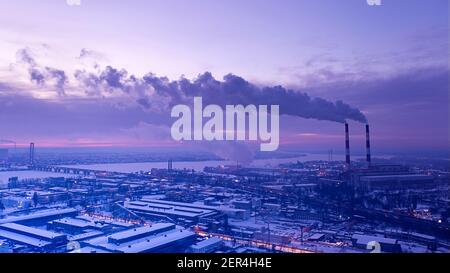 Harmful emissions into the atmosphere causing global warming. Stock Photo