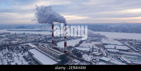 Harmful emissions into the atmosphere causing global warming. Stock Photo