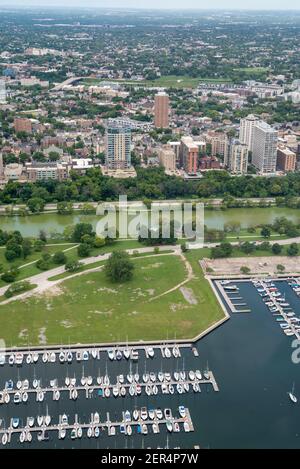 Aerial photograph of Milwaukee, Wisconsin on an overcast summer day. Stock Photo