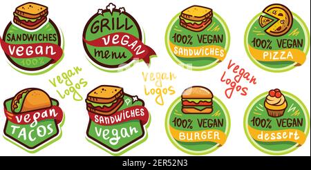 Vegan fast food Logo icon sticker menu. Vector illustration isolated on white background. Stock Vector