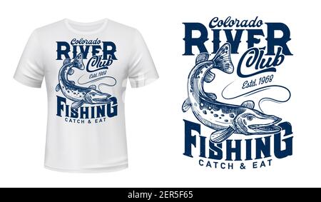 Northern pike on hook t-shirt vector print. Pike with opened maw, catching  fishing rod hook engraved illustration and retro typography. Sport or recre  Stock Vector Image & Art - Alamy
