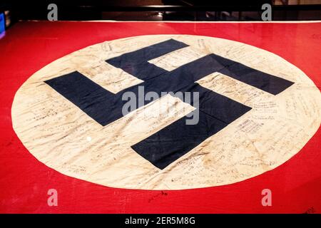 A captured WWII era Nazi Swastika Flag Stock Photo
