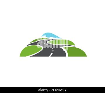 Speed highway, roads intersection icon. Freeway crossroad, asphalt motorway, and driveway with two roadways and side roads vector. Transportation, tra Stock Vector