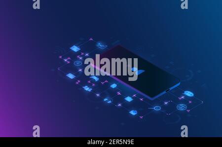 Isometric smartphone personal information. Futuristic concept.vector and illsutration Stock Vector