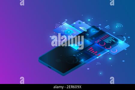 Isometric smartphone connection.Futuristic concept.vector and illsutration Stock Vector