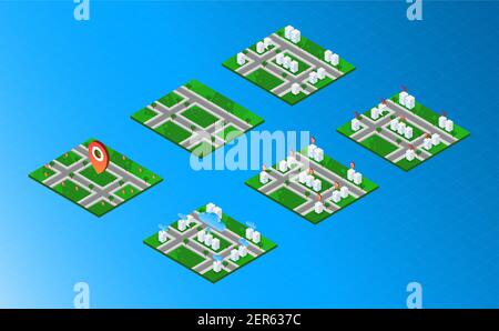 Set isometric eco city with nature lanescape.Futuristic concept.vector and illsutration Stock Vector