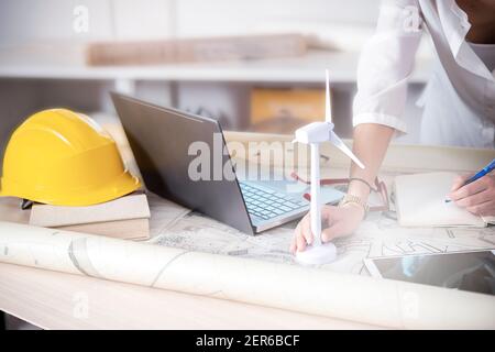 engineering and design study for the construction of a wind farm Stock Photo