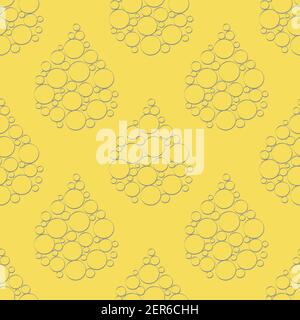 Abstract water drop and bubble vector seamless pattern background. Yellow and grey backdrop with large rain drops containing small bubbles. Geometric Stock Vector