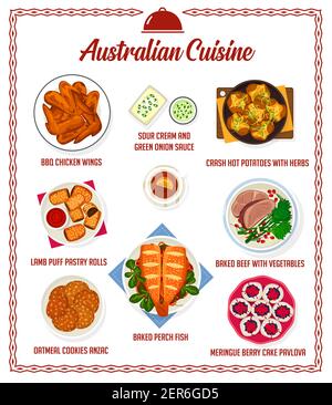 Australian cuisine vector menu template bbq chicken wings, sour cream ...