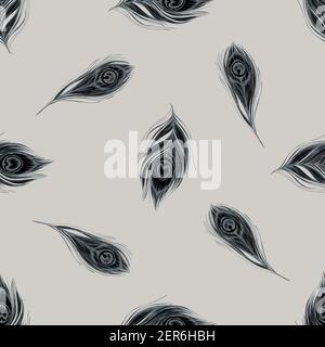 Seamless pattern with hand drawn stylized peacock feathers Stock Vector