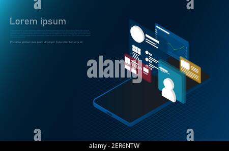 Smartphone hologram on grid.Futuristic concept.vector and illsutration Stock Vector