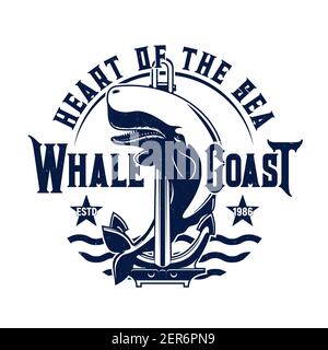 Tshirt print with anchor and sea waves, isolated vector label ...
