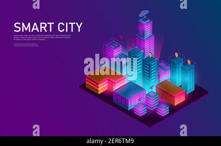 Isometric smart city connection lanescape.Futuristic concept.vector and illsutration Stock Vector