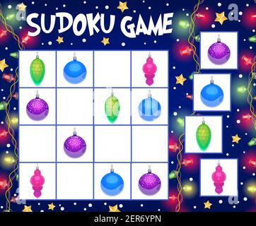 Sudoku game or puzzle with vector Christmas tree and animals. Logic ...