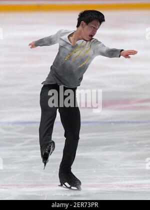 THE HAGUE, NETHERLANDS - FEBRUARY 28: Adam Siao Him Fa of France competes in the figure skating men's free skate program on Day 4 during the Challenge Stock Photo