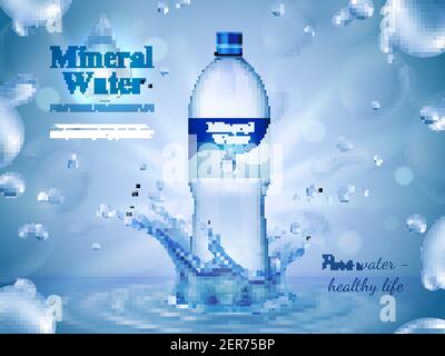 Mineral water advertising composition with bottled water symbols ...