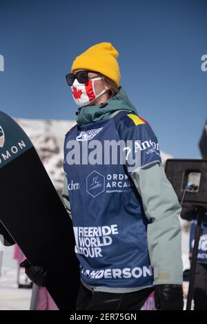 Ordino Arcalis, Andorra: 2021 February 24: S. Andersson in action at the Freeride World Tour 2021 Step 2 at Ordino Alcalis in Andorra in the winter of Stock Photo