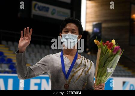THE HAGUE, NETHERLANDS - FEBRUARY 28: Adam Siao Him Fa of France during the victory ceremony for the figure skating men's free skate program on Day 4 Stock Photo