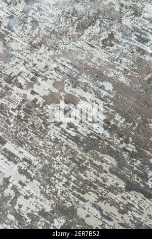 Background from a stylish carpet in neutral gray-beige tones with fading and artificial antiquity effect. Concept details of a fashionable interior, c Stock Photo