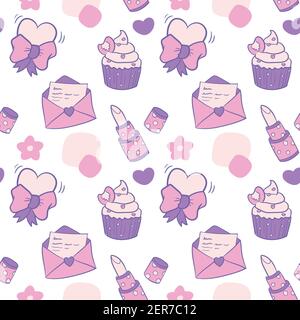 8 march, international women's day themed seamless pattern made of hand drawn vector illustrations. Stock Vector