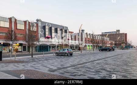 Stockton on Tees,UK. 28th February 2021. Stockton Council are planning on knocking down half their High Street , including the Castlegate Centre and replacing it with a Riverside park to open up the riverside area for leisure and recreation. David Dixon/Alamy Stock Photo