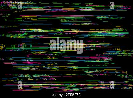 No signal glitch vector background of tv screen noise pattern with VHS rewind or digital video distortion texture. Random color pixel noise abstract b Stock Vector