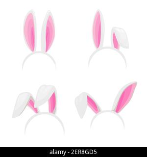Rabbit ears, Easter bunny isolated vector headbands. Cartoon hare earpiece costume elements for Easter party celebration, photo booth, video chat app. Stock Vector