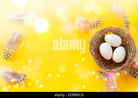 Easter arrangement on yellow background Stock Photo