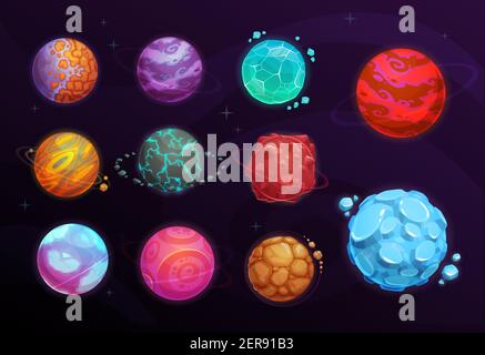 Alien space planets cartoon set. Fantastic design elements for game ...