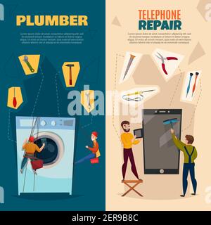 Electronics repair vertical banners set with telephone repair symbols flat isolated vector illustration Stock Vector