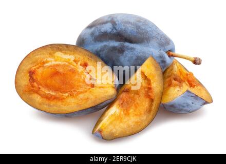blue plums path isolated on white Stock Photo