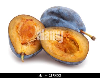 blue plums path isolated on white Stock Photo